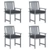 Patio Chairs with Cushions 4 pcs Gray Solid Acacia Wood