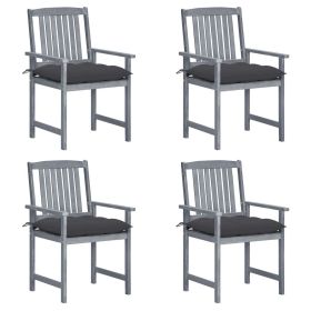 Patio Chairs with Cushions 4 pcs Gray Solid Acacia Wood (Color: Grey)