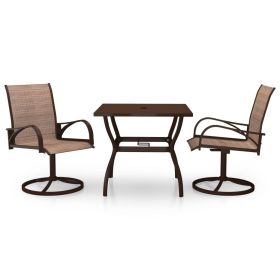 3 Piece Patio Dining Set Textilene and Steel (Color: Brown)