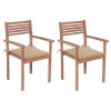 Patio Chairs 2 pcs with Beige Cushions Solid Teak Wood