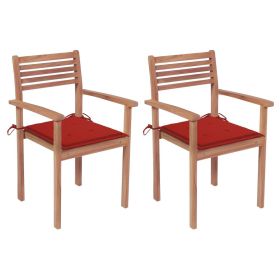 Patio Chairs 2 pcs with Red Cushions Solid Teak Wood (SKU: 3062268)