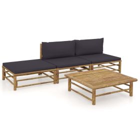 4 Piece Patio Lounge Set with Dark Gray Cushions Bamboo (Color: Brown)