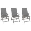 Patio Reclining Chairs 3 pcs with Cushions Solid Acacia Wood