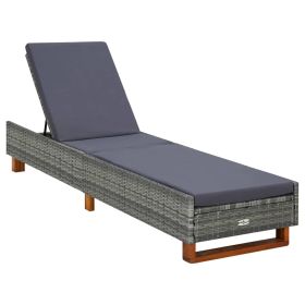 Sunbed with Cushion Poly Rattan Gray (Color: Grey)