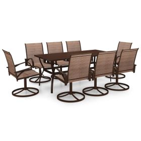 9 Piece Patio Dining Set Textilene and Steel (Color: Brown)