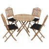 5 Piece Folding Patio Dining Set with Cushions Bamboo