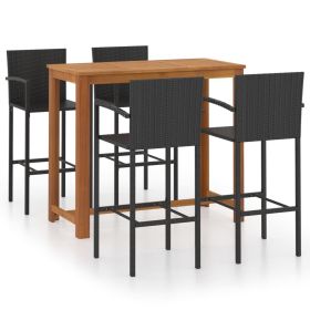 5 Piece Patio Bar Set Black (Color: Black)