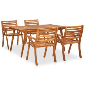 5 Piece Patio Dining Set Solid Acacia Wood (Color: Brown)