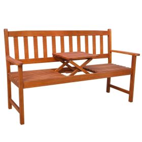 Garden Bench with Pop-up Table 62.2' Solid Acacia Wood (Color: Brown)