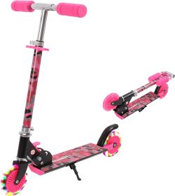 Scooter for Kids Ages 6-12;  Light Up Wheels Birthday Gifts Scooters for Kids Girls Boys Ages 3-5;  Easy Folding Kids Scooter with 3 Levels Adjus (Color: Black+Pink)