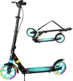 LED Light Up Large Wheels Scooter for Kids Ages 6-12 and Adults with Handbrake;  Kick Scooters for Teens 12 Years and Up with Carry Strap and Bel (Color: Black)