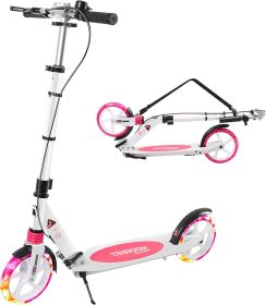 LED Light Up Large Wheels Scooter for Kids Ages 6-12 and Adults with Handbrake;  Kick Scooters for Teens 12 Years and Up with Carry Strap and Bel (Color: White)