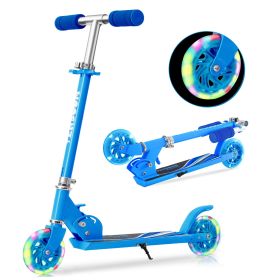Scooter for Kids Ages 6-12;  Light Up Wheels Birthday Gifts Scooters for Kids Girls Boys Ages 3-5;  Easy Folding Kids Scooter with 3 Levels Adjus (Color: Blue)