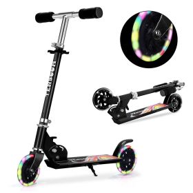 Scooter for Kids Ages 6-12;  Light Up Wheels Birthday Gifts Scooters for Kids Girls Boys Ages 3-5;  Easy Folding Kids Scooter with 3 Levels Adjus (Color: Black)