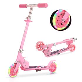Scooter for Kids Ages 6-12;  Light Up Wheels Birthday Gifts Scooters for Kids Girls Boys Ages 3-5;  Easy Folding Kids Scooter with 3 Levels Adjus (Color: Pink)
