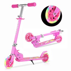 Scooter for Kids Ages 6-12;  Light Up Wheels Birthday Gifts Scooters for Kids Girls Boys Ages 3-5;  Easy Folding Kids Scooter with 3 Levels Adjus (Color: Rose Red)
