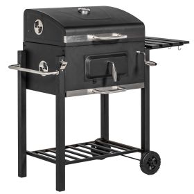 Outsunny Charcoal BBQ Grill, Outdoor Portable Cooker for Camping or Backyard Picnic with Side Table, Bottom Storage Shelf, Wheels and Handle, Bla (Color: as Pic)