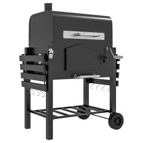 Outsunny Charcoal Grill, BBQ with Adjustable Height, Portable Barbecue with Folding Shelves, Thermometer, Bottle Opener & Wheels for Outdoor Camp (Color: as Pic)