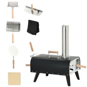 Outsunny Outdoor Pizza Oven with 12" Stone, Peel and Cover, Portable Pellet Wood Fired Pizza Maker with Foldable Legs (Color: as Pic)