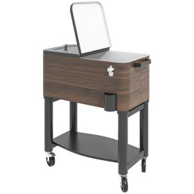 Outsunny Outdoor Cooler Cart, Rolling Beverage Ice Chest, Rugged Steel Patio Cooler with Locking Wheels, 60 Quart Capacity for Poolside BBQs, Bro (Color: as Pic)