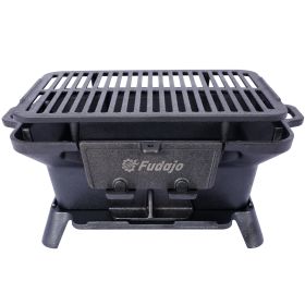Oval Cast Iron Grill Outdoor, Portable Charcoal Grill and Tabletop Cast Iron Skillet - 100% Cast Iron, Enameled, Durable, Small Charcoal Grill (Color: as Pic)