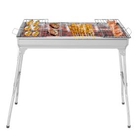 Portable Stainless Steel Folding Charcoal Grill with Barbecue Grate Large Outdoor BBQ Grill for Cooking Camping Hiking Picnic Backyard Garden Patio Ea (size: 100*31*71cm)