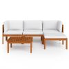5 Piece Patio Lounge Set with Cushions Cream Solid Acacia Wood