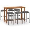 7 Piece Patio Bar Set with Cushions Gray