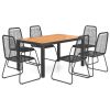 7 Piece Patio Dining Set PVC Rattan Black and Brown