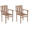 Patio Chairs 2 pcs with Gray Cushions Solid Teak Wood