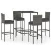 5 Piece Patio Bar Set with Cushions Poly Rattan Gray