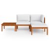 4 Piece Patio Lounge Set with Cushions Cream Solid Acacia Wood