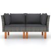 Corner Sofas 2 pcs Poly Rattan and Solid Eucalyptus Wood