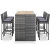 7 Piece Patio Bar Set with Cushions Poly Rattan Gray