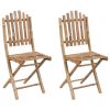 Folding Patio Chairs 2 pcs with Cushions Bamboo