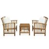 3 Piece Patio Lounge Set with Cushions Solid Acacia Wood
