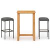 3 Piece Patio Bar Set with Cushions Gray