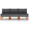Middle Sofas 3 pcs Poly Rattan and Solid Eucalyptus Wood