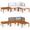 4 Piece Patio Lounge Set with Cushions Cream Solid Acacia Wood