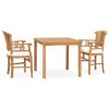 3 Piece Patio Dining Set with Cushions Solid Teak Wood