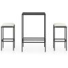 3 Piece Patio Bar Set with Cushions Poly Rattan Black