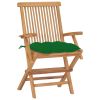 Patio Chairs with Green Cushions 2 pcs Solid Teak Wood