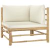 7 Piece Patio Lounge Set with Cream White Cushions Bamboo