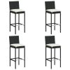 5 Piece Patio Bar Set with Cushions Black