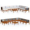 9 Piece Patio Lounge Set with Cushions Cream Solid Acacia Wood