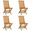 Patio Chairs with Cream White Cushions 4 pcs Solid Teak Wood