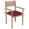 Patio Chairs 2 pcs with Wine Red Cushions Solid Teak Wood
