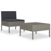 2 Piece Patio Lounge Set with Cushions Poly Rattan Gray