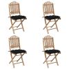 5 Piece Folding Patio Dining Set with Cushions Bamboo