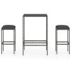3 Piece Patio Bar Set with Cushions Poly Rattan Gray